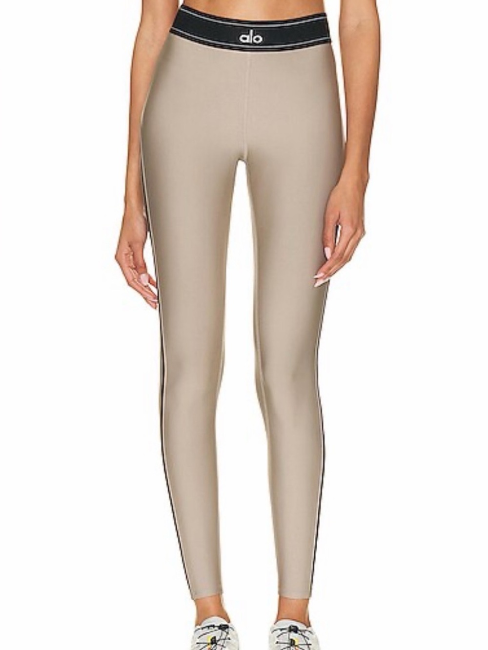 Alo High-Rise Legging in Taupe with logo Waistband